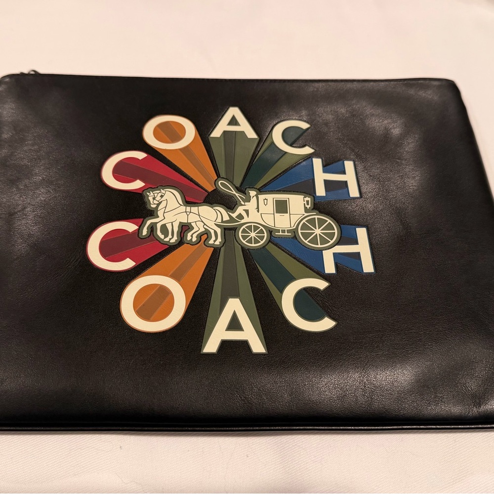 Coach Black Leather Pouch with Multicolor Logo